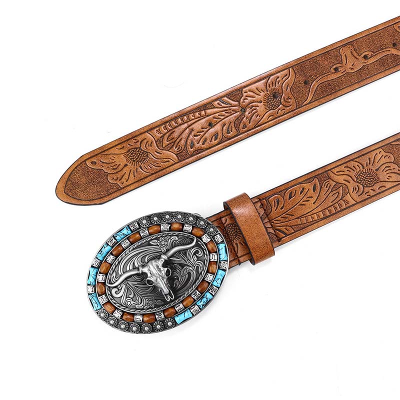 Retro Punk Embossed Western Denim Belt