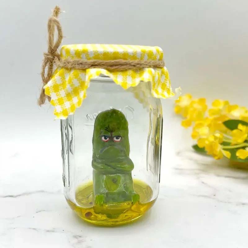 Grumpy Pickle in a Jar sculpture