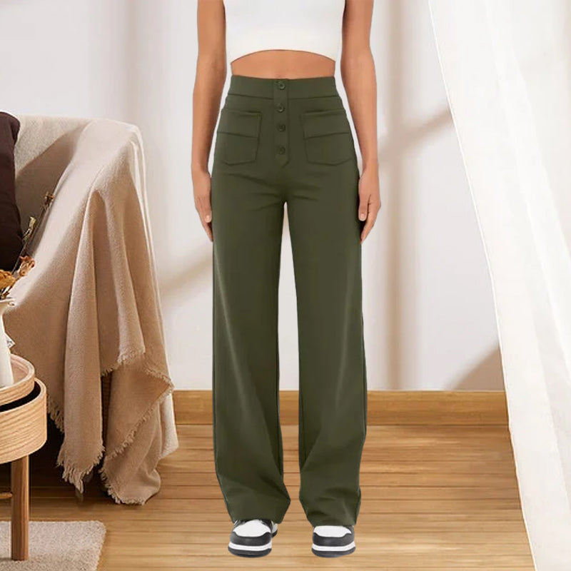 High Waisted Pocket Button Wide Leg Pants