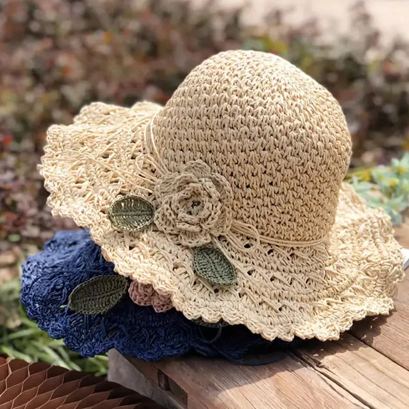 Elegant Crochet Straw Hat with Ruffle Detail