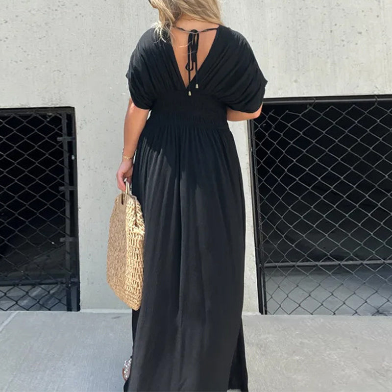 Slit V-Neck Effortless Maxi Long Dress