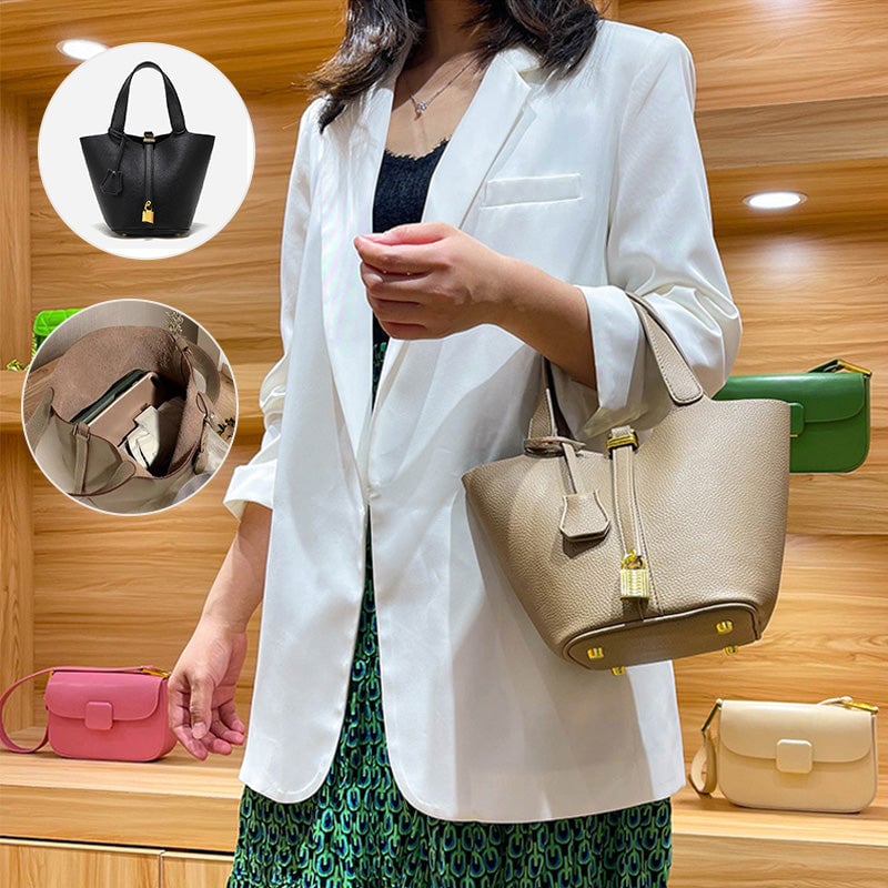 Trendy Plain Color Leather Handbag with Lock Design