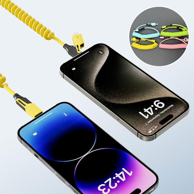 Spring retractable 4 in 1 65w fast charging data cable