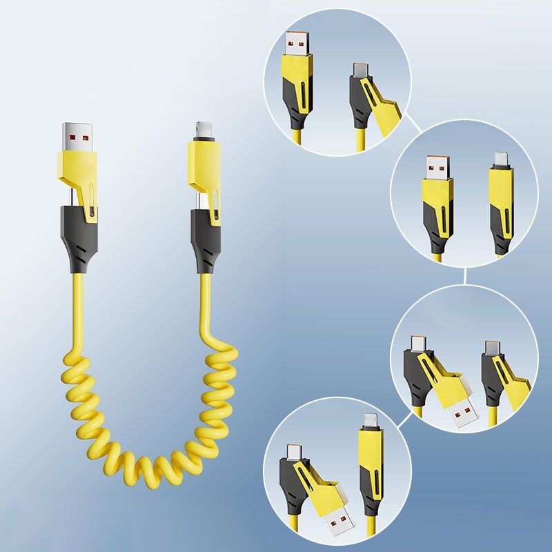 Spring retractable 4 in 1 65w fast charging data cable