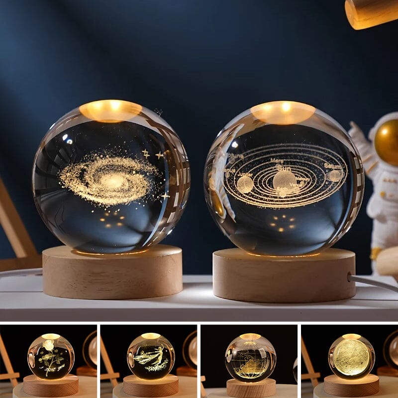 3D Crystal Ball Night Light With Wood Base