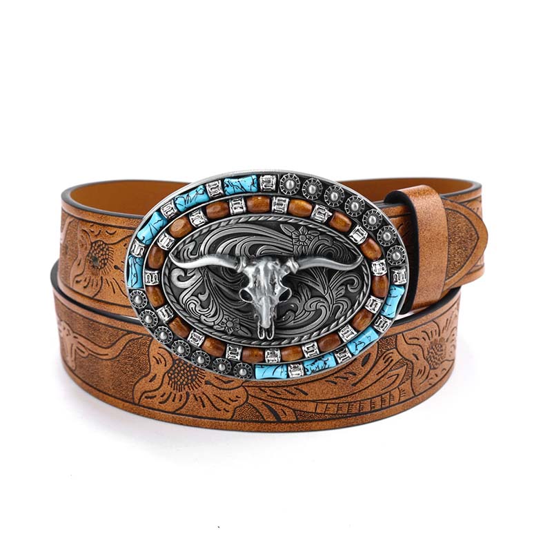 Retro Punk Embossed Western Denim Belt