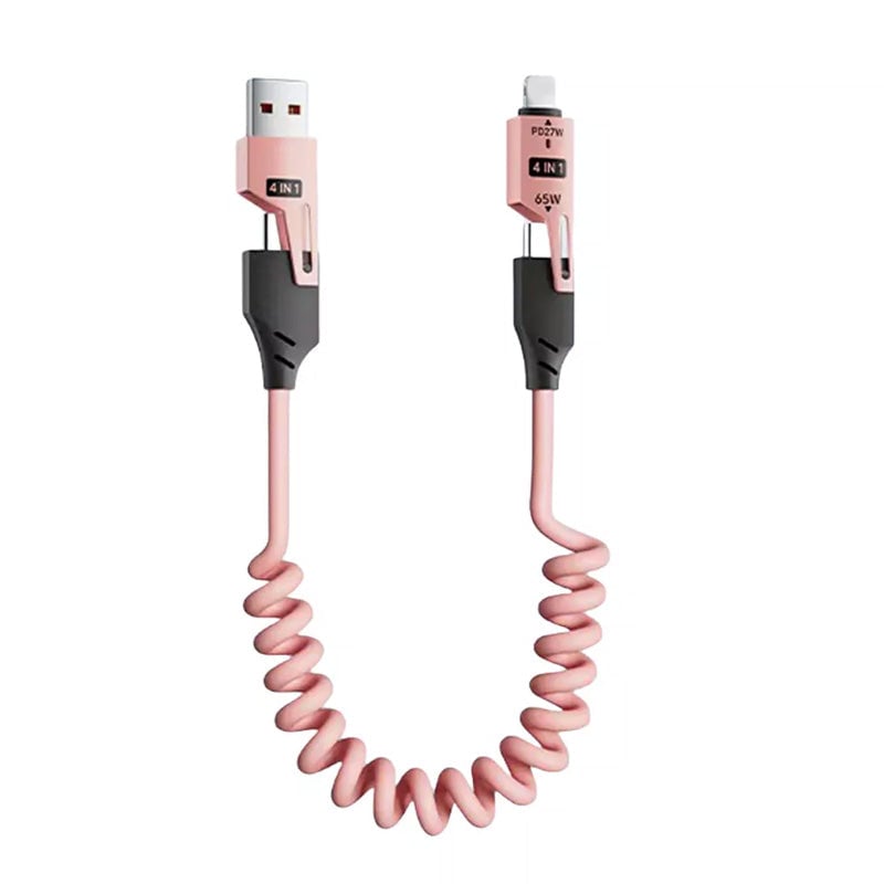 Spring retractable 4 in 1 65w fast charging data cable