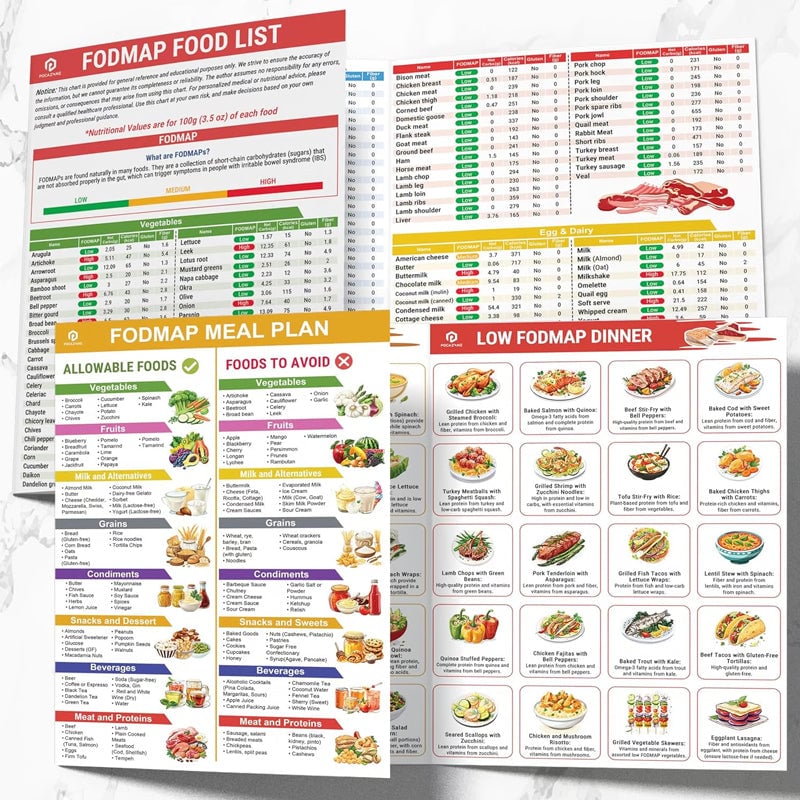 🥗Set of 2 Fodmap Chart📘IBS Symptom Relief Food List