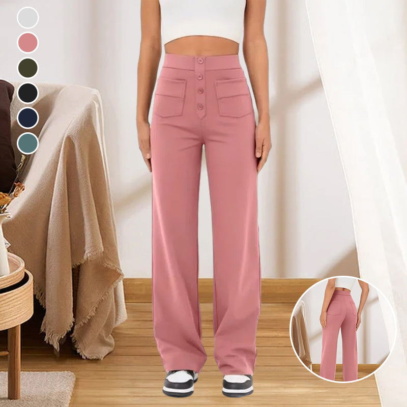 High Waisted Pocket Button Wide Leg Pants