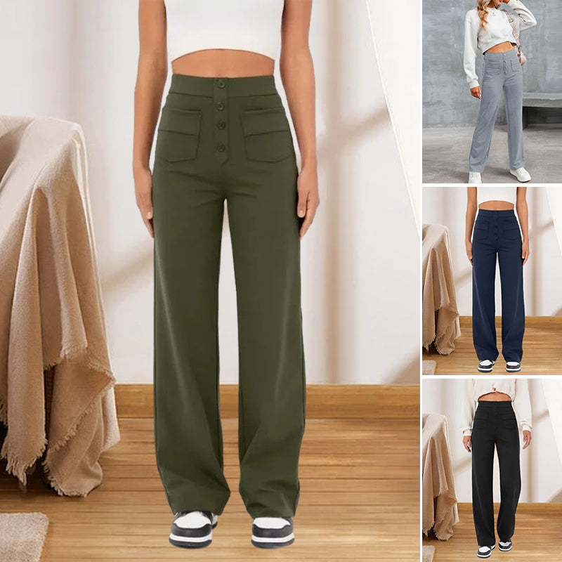 High Waisted Pocket Button Wide Leg Pants