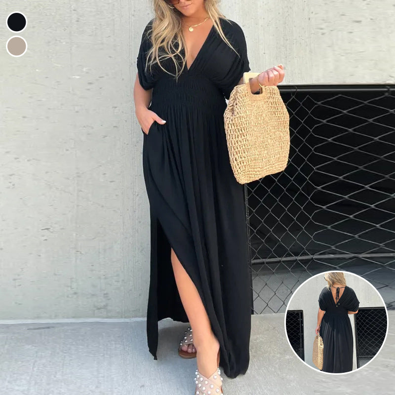 Slit V-Neck Effortless Maxi Long Dress