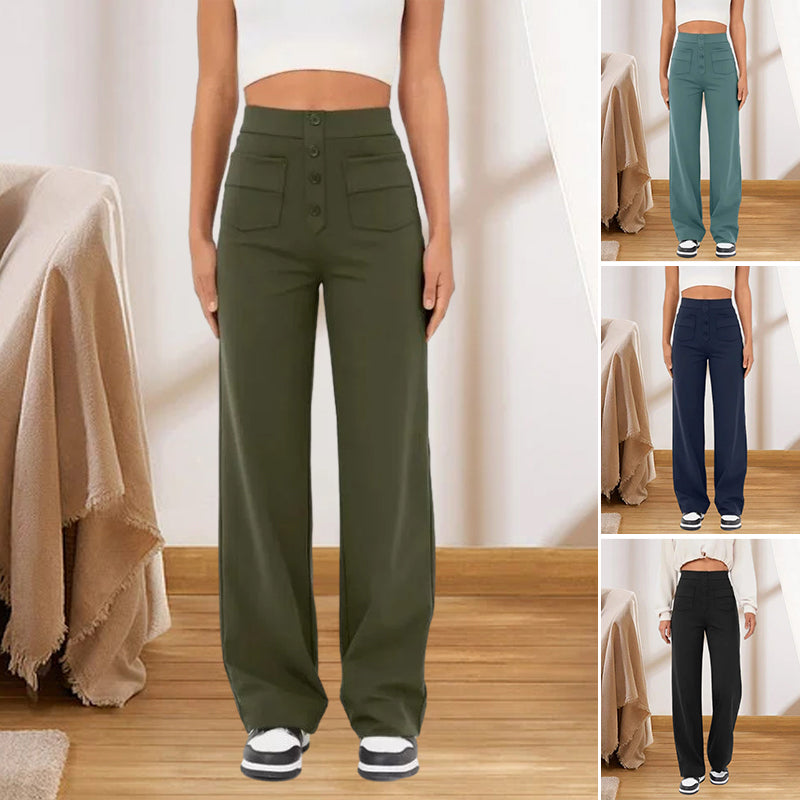 High Waisted Pocket Button Wide Leg Pants