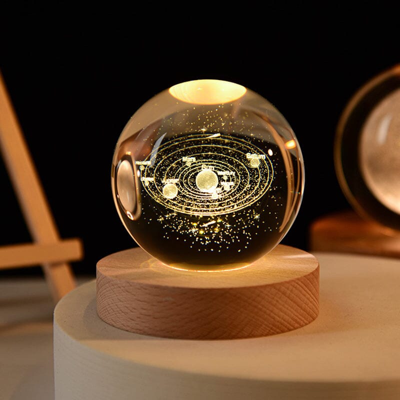 3D Crystal Ball Night Light With Wood Base