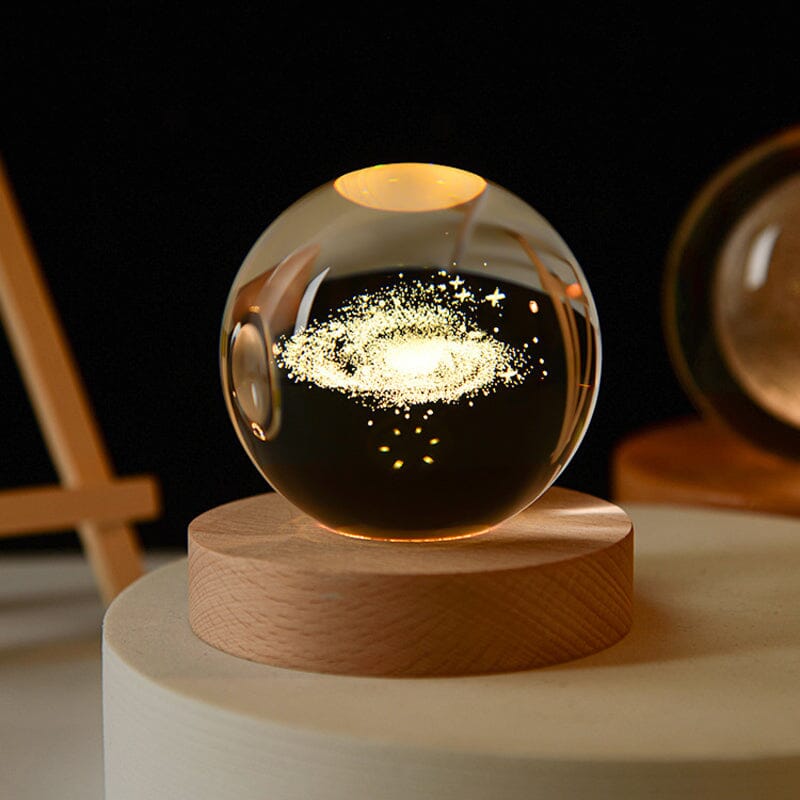 3D Crystal Ball Night Light With Wood Base