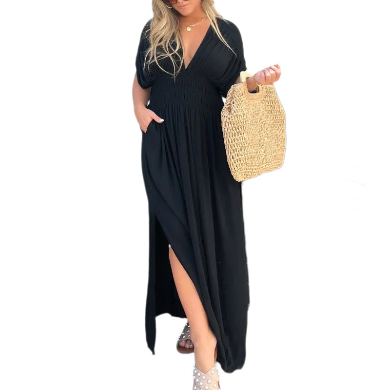 Slit V-Neck Effortless Maxi Long Dress