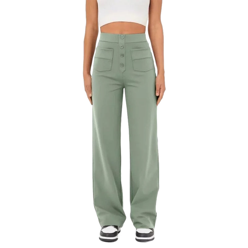 High Waisted Pocket Button Wide Leg Pants