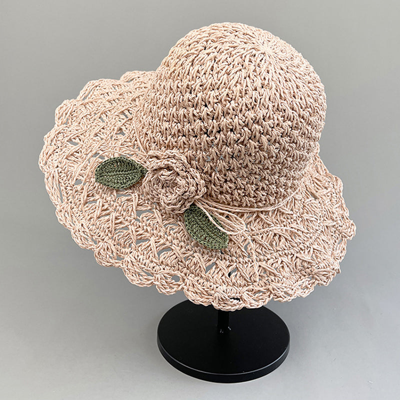 Elegant Crochet Straw Hat with Ruffle Detail