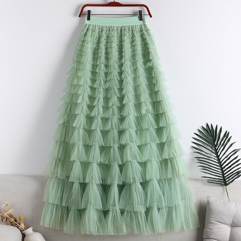 Tiered Elastic Waist Tulle Maxi Skirt