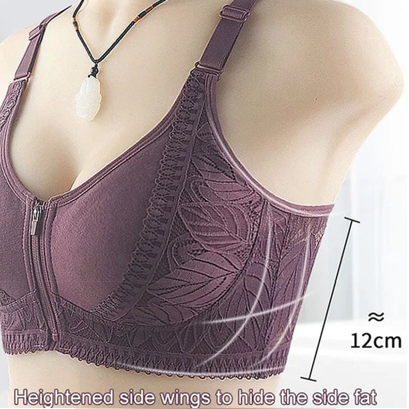 Womens Zip Front Closure Full Wrap Cups Bra