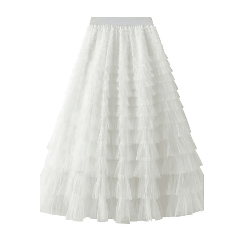 Tiered Elastic Waist Tulle Maxi Skirt