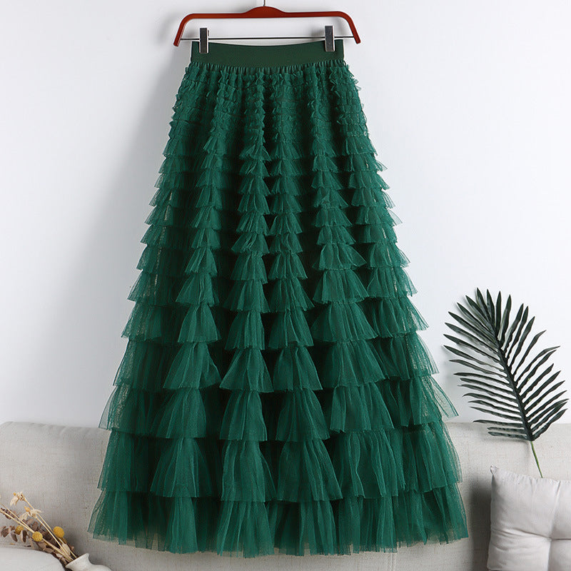 Tiered Elastic Waist Tulle Maxi Skirt