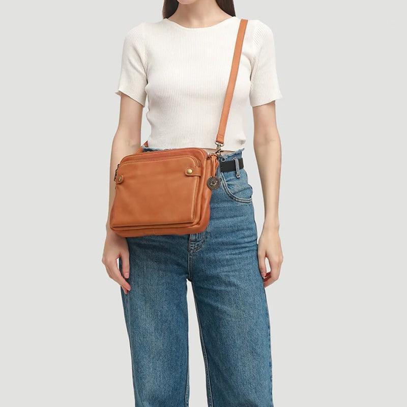 Three-Layer Leather Crossbody Shoulder & Clutch Bag