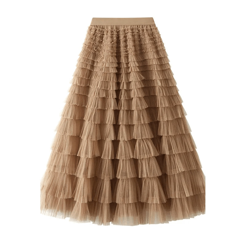 Tiered Elastic Waist Tulle Maxi Skirt