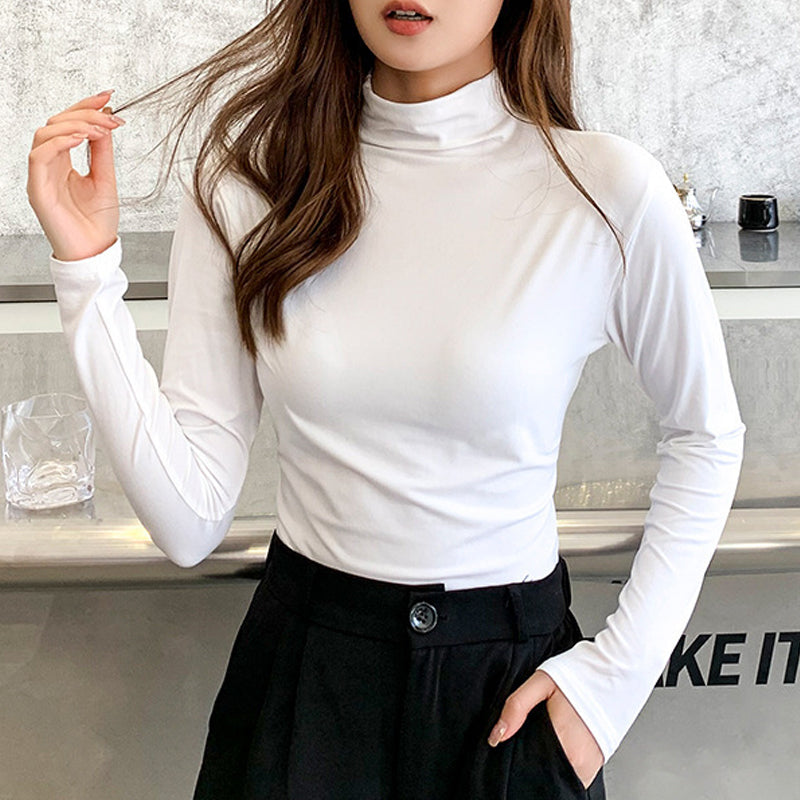 Spring and autumn solid color slim-fit half-turtleneck bottoming shirt