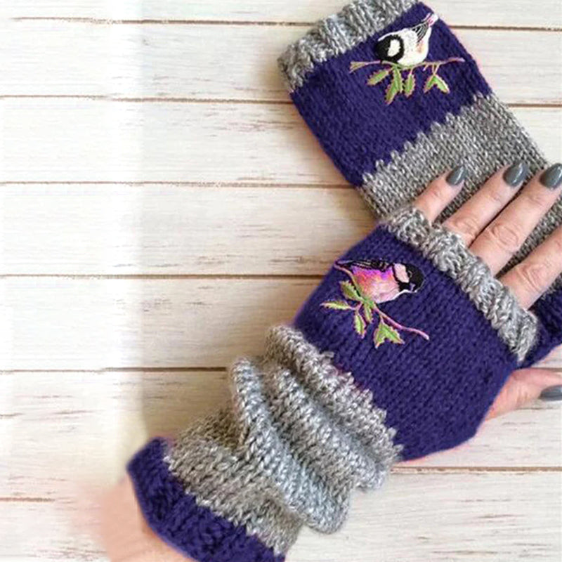 Warm Patchwork Embroidered Gloves