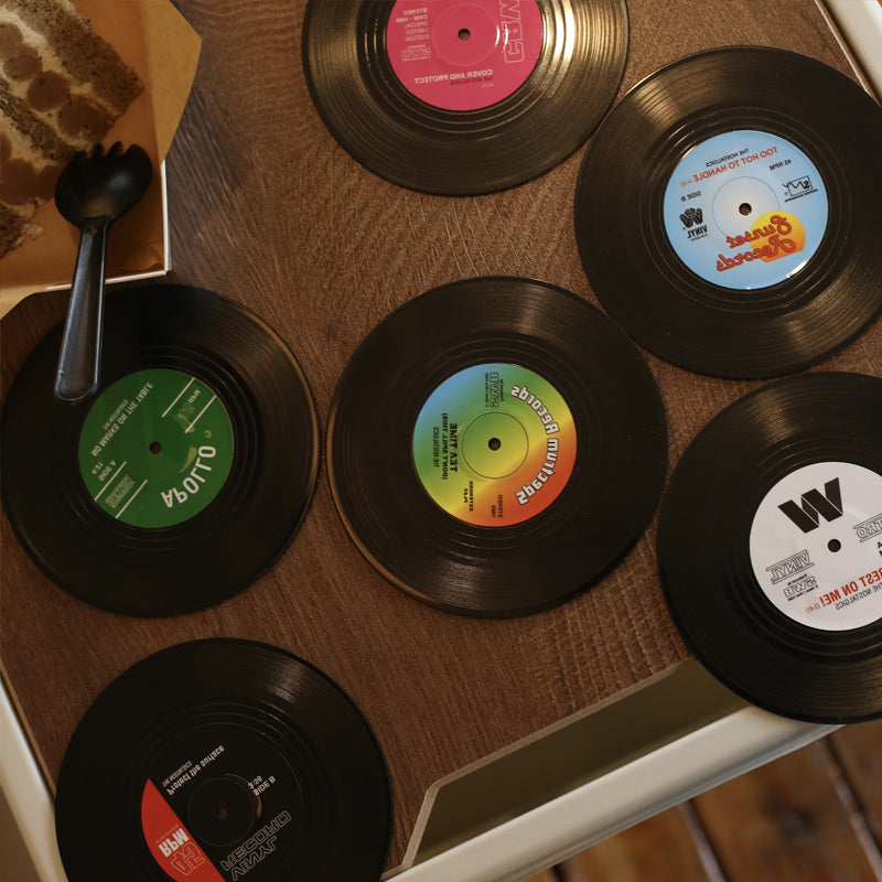 Vinyl Record Coasters with Retro Vinyl Player Holder