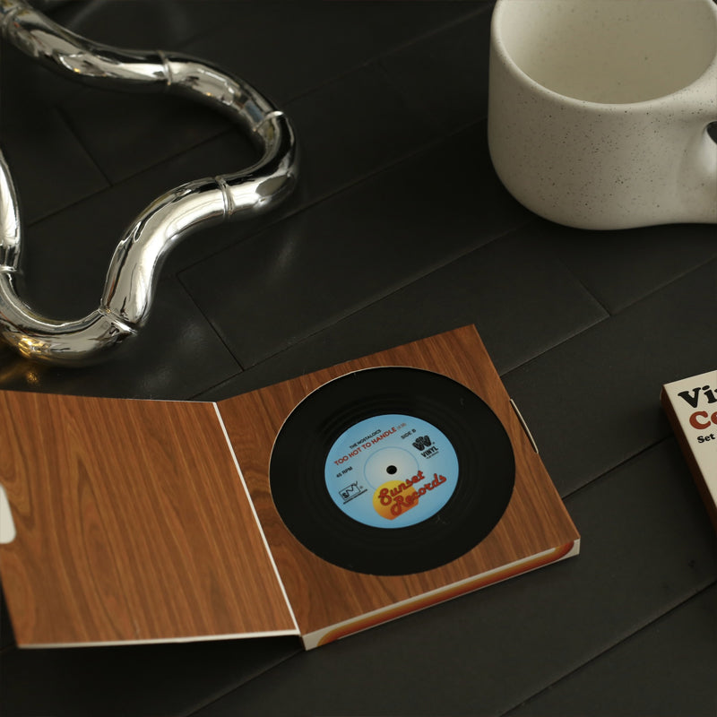 Vinyl Record Coasters with Retro Vinyl Player Holder