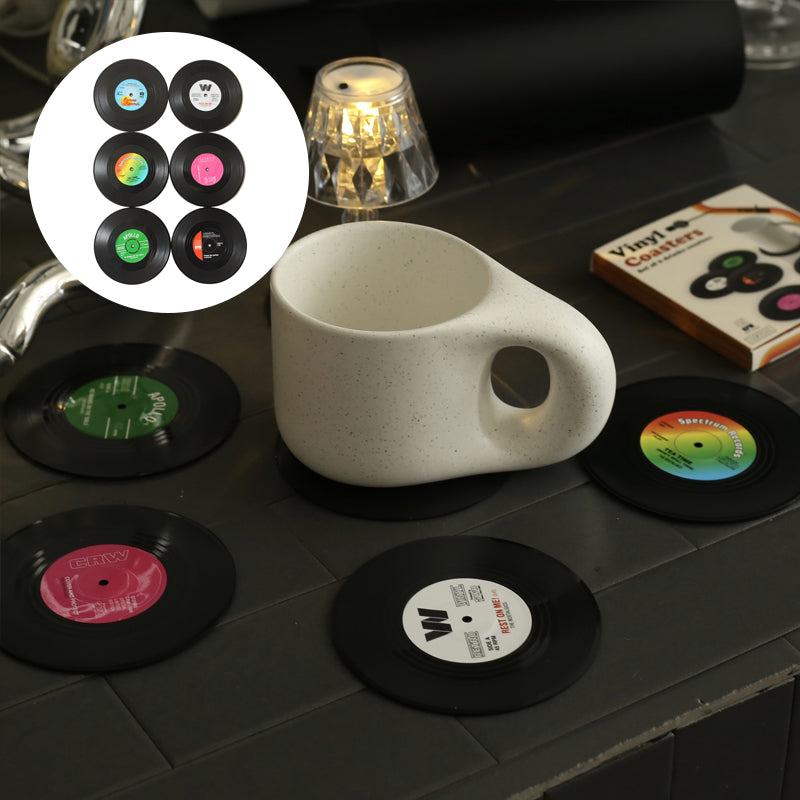 Vinyl Record Coasters with Retro Vinyl Player Holder