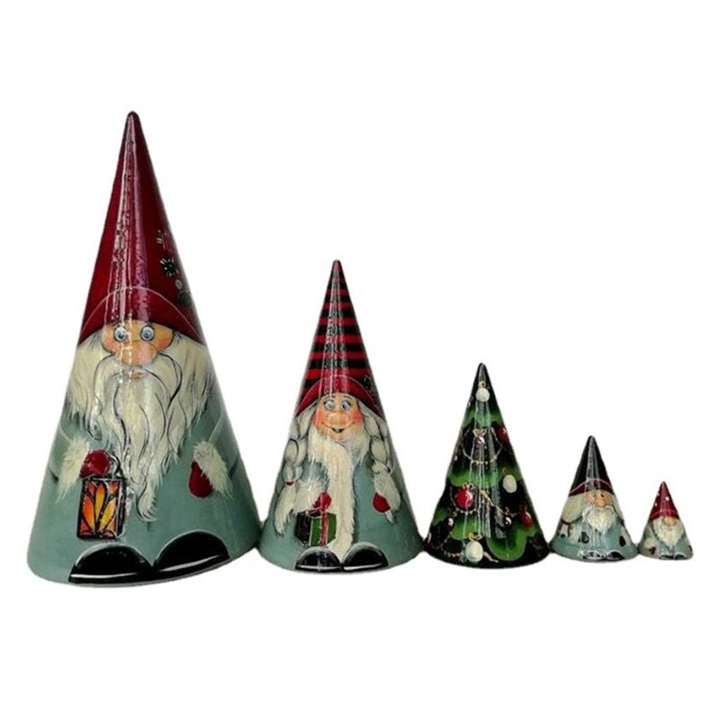 Handmade Scandinavian Gnome Wooden Nesting Dolls (5 pcs)