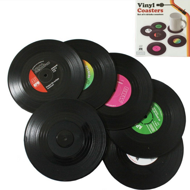 Vinyl Record Coasters with Retro Vinyl Player Holder