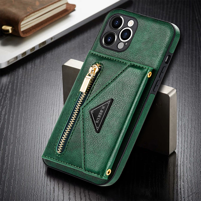 Triangle Crossbody Zipper Wallet Card Leather Case For iPhone