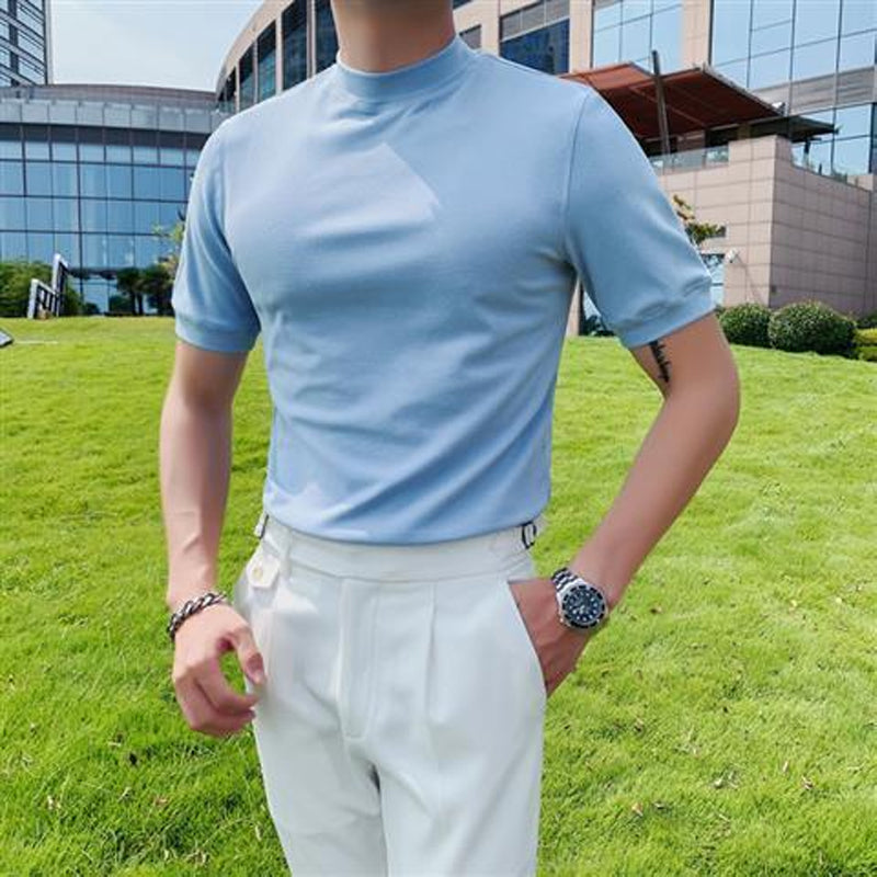 Men's Slim Fit T-shirt with a Stand-up Collar